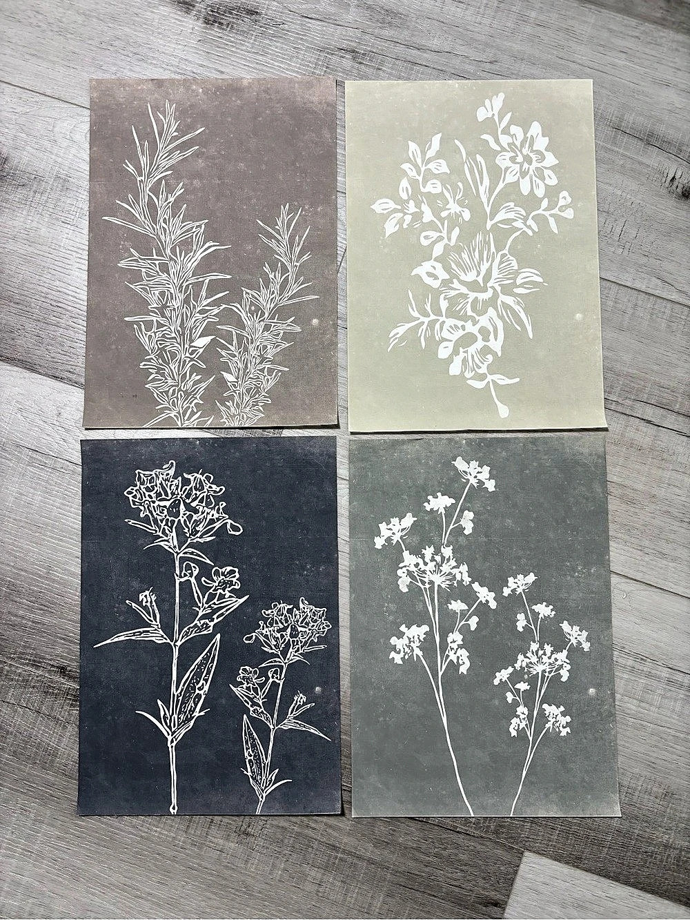 Set of 4 Vintage Botanical Prints Rustic Floral Gallery Wall Art